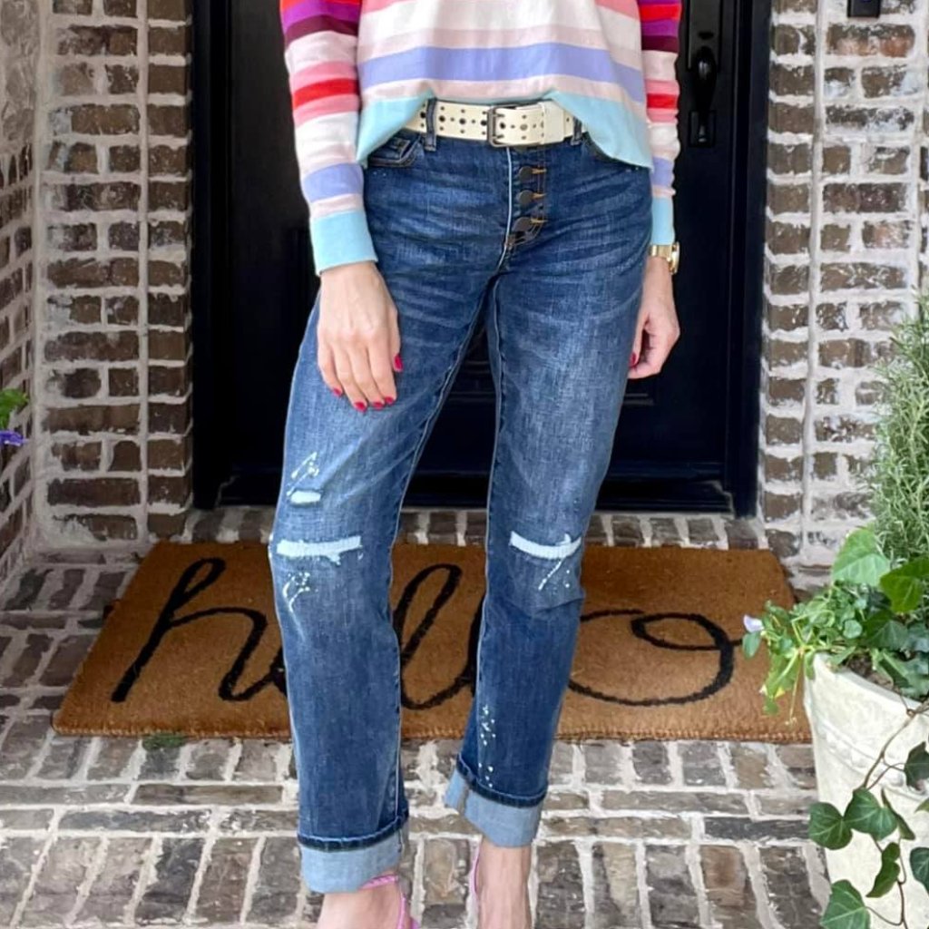 Cabi 6068 Button Fly Straight Jeans Spring 2022 Size 8 Euc